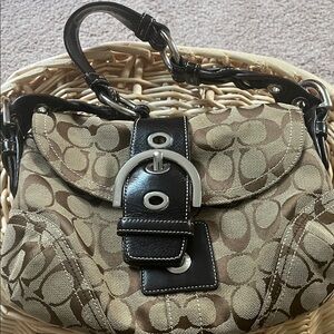 Coach Tan and Brown Shoulder Bag